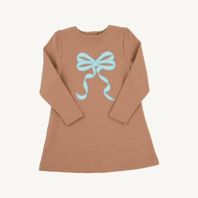 Eliza's applique dress - bow/cecamel/egblue