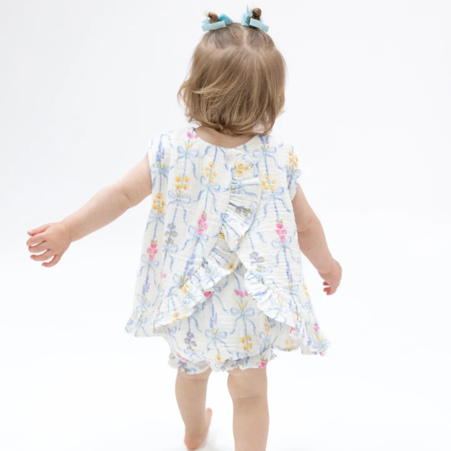 Ribbon bouquets ruffle back top & bloomers