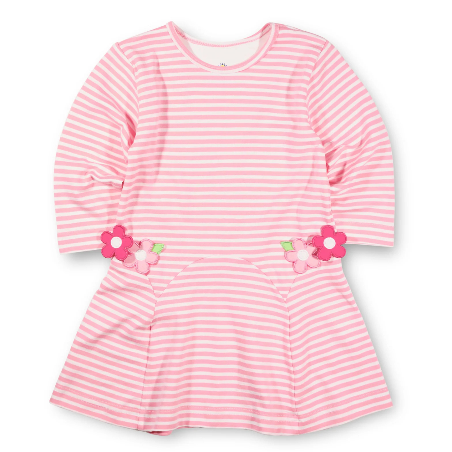Pink stripe l/s knit dress w. flowers