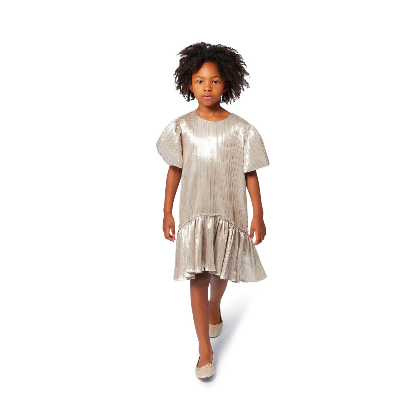 Shiny balloon sleeve dress - light gold