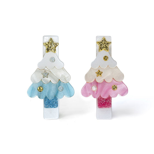Pink & blue Christmas tree hair clips