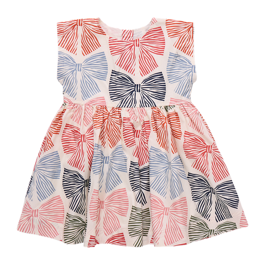 Adaline dress - multi stripe bows
