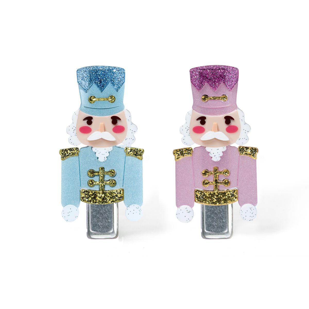 Nutcracker pink and blue pearlized hair clips
