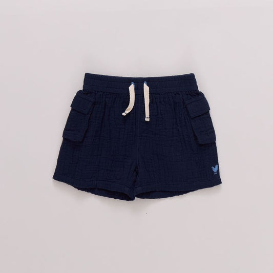 Navy pull on baby shorts