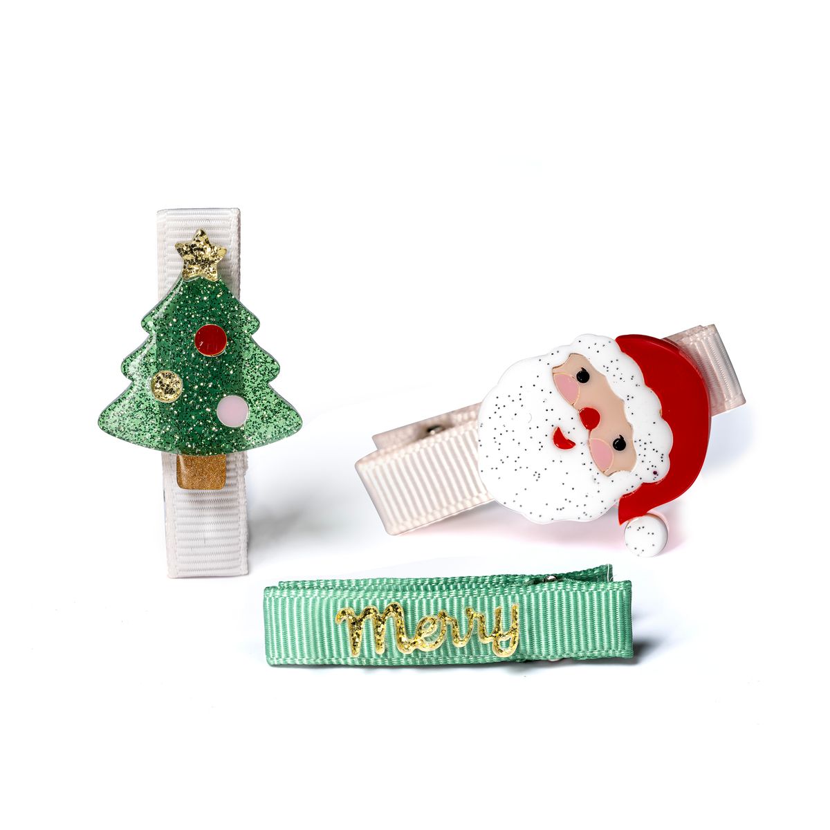 Little tree, merry & Santa hair clips