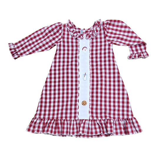 Emb. Santa & cookie pj gown- red gingham