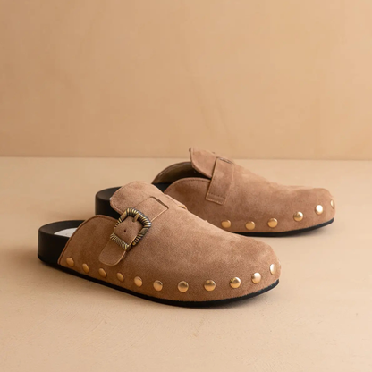 The tonie - latte studded buckle clog