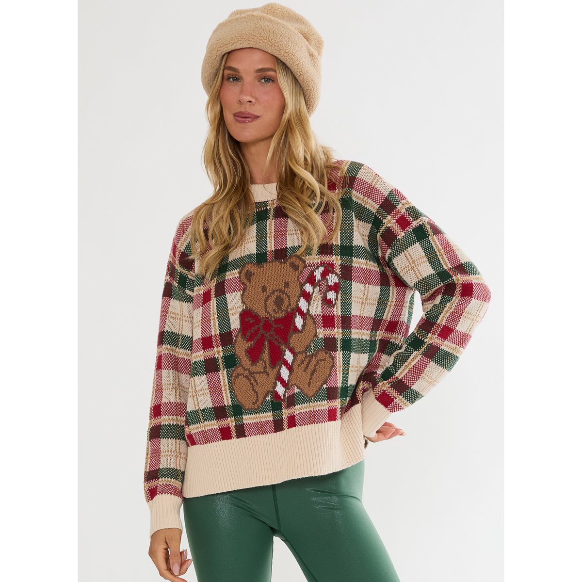 Cal sweater - teddy bear plaid