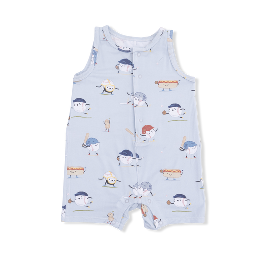 Baseballs playing baseball sleeveless shortie romper