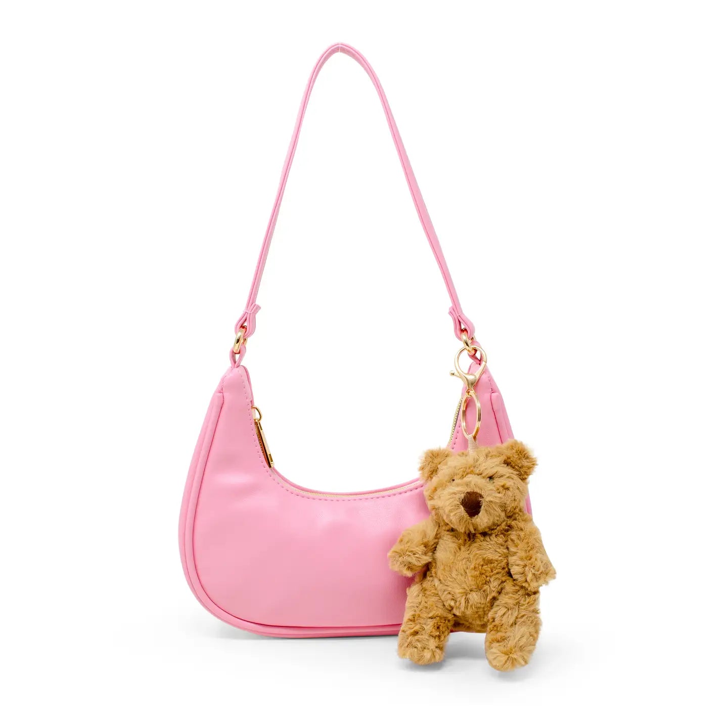 Teddy bear charm shoulder handbag - pink