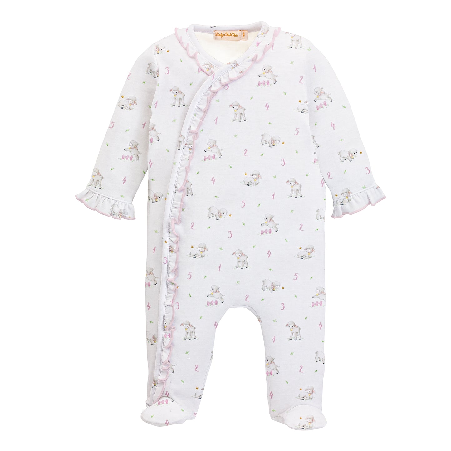 Counting baby sheep pink ruffle footie