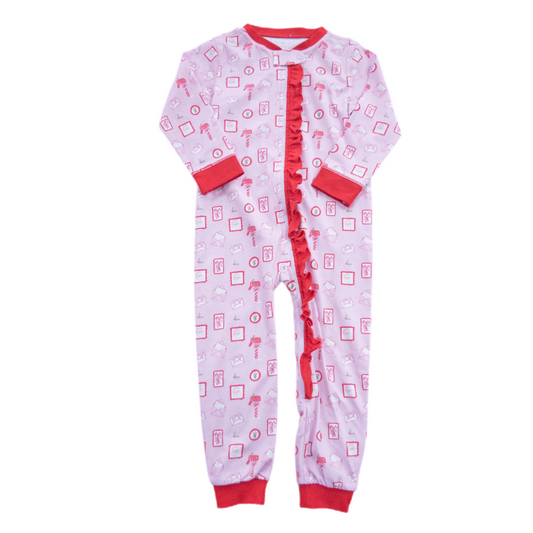 Letters to Santa ruffle zip up jammies - pink