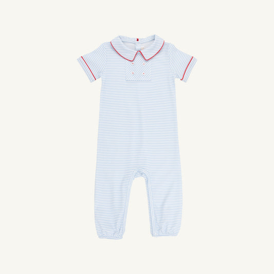 Benny buton romper - beale st blue stripe