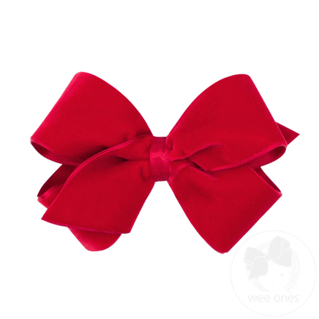 Small classic velvet bow - red