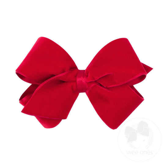 Small classic velvet bow - red