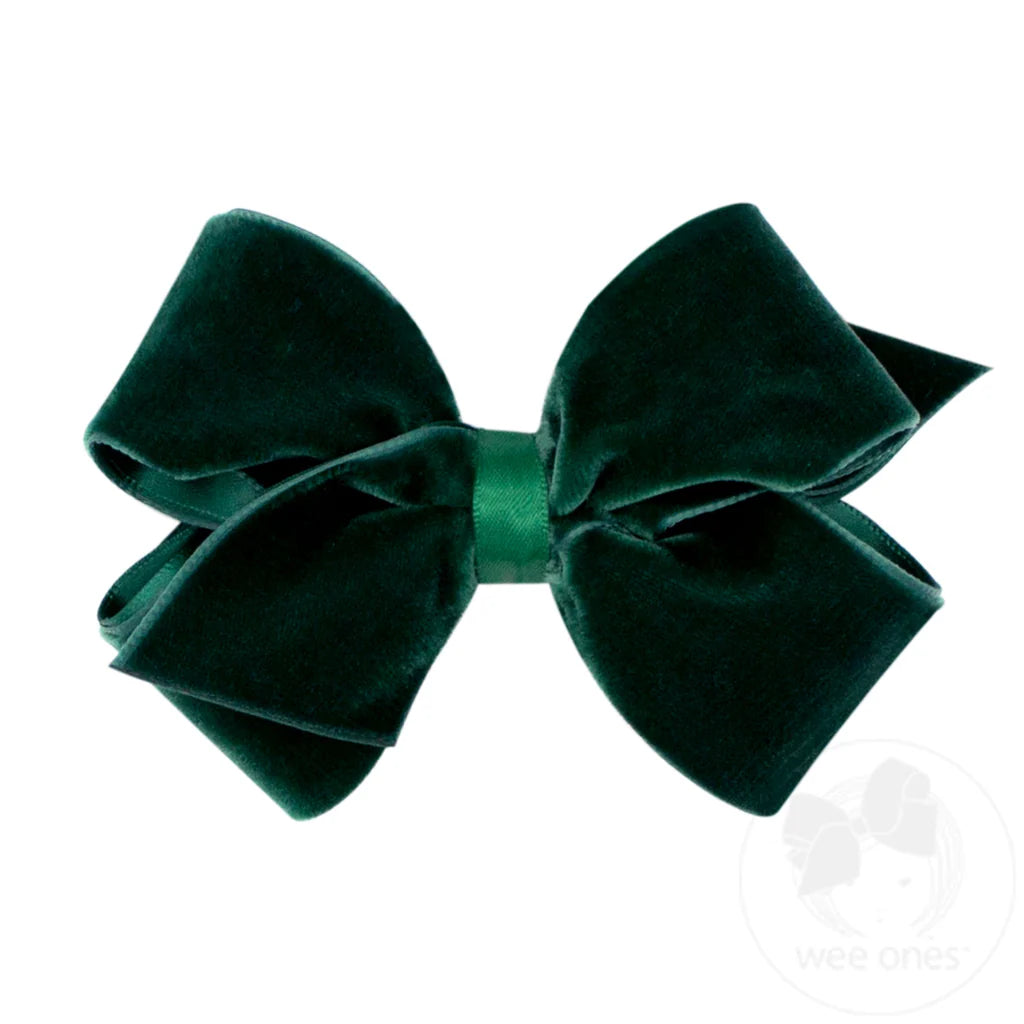 Small classic velvet bow - forest green