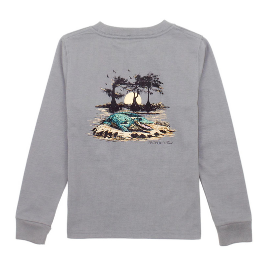 Bayou gator l/s tshirt - battleship grey