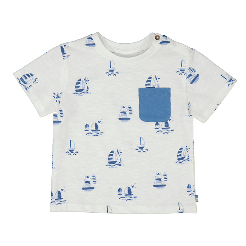 Printed s/s tshirt - capri blue