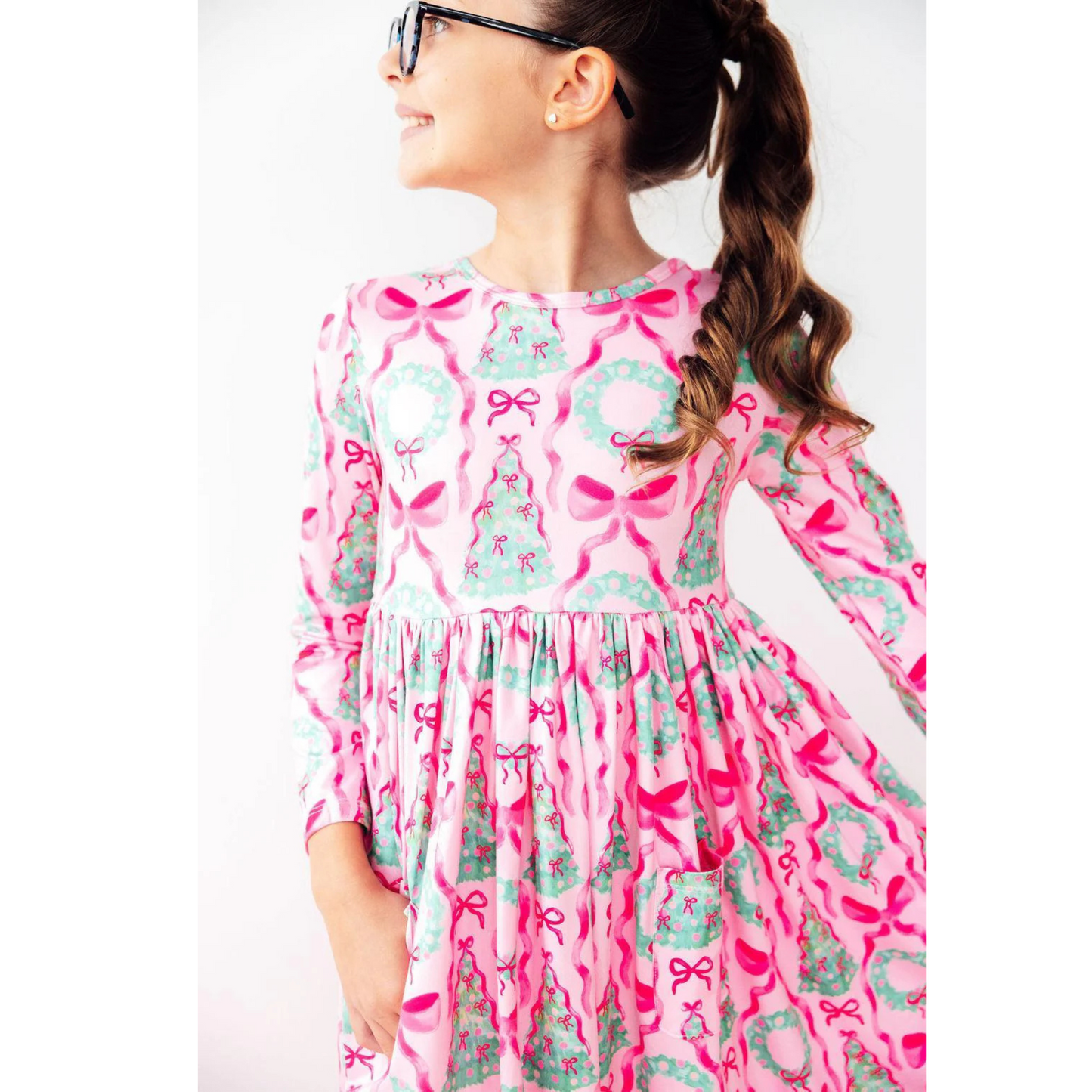 Jingle bows l/s pocket twirl dress