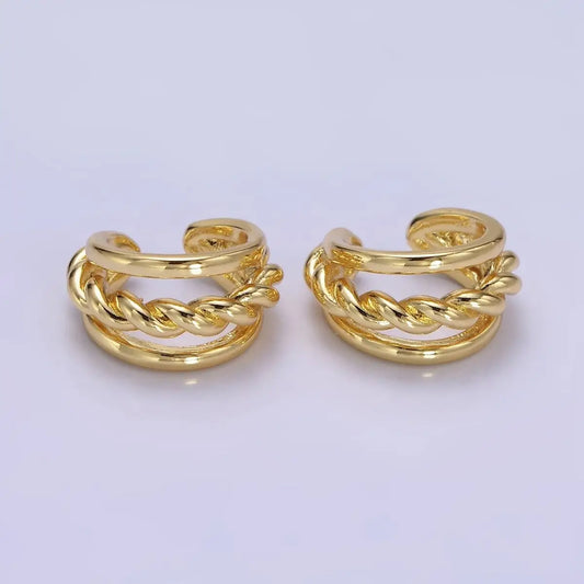 Twist croissant triple band minimalist ear cuffs