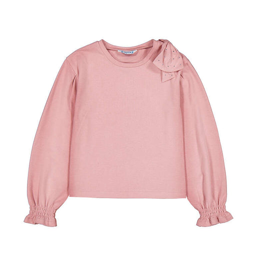 L/s blouse w. bow - light pink