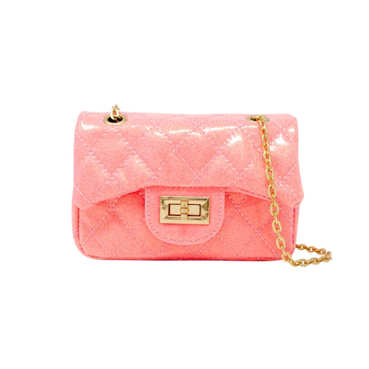 Classic quilted sparkle mini purse - bubblegum