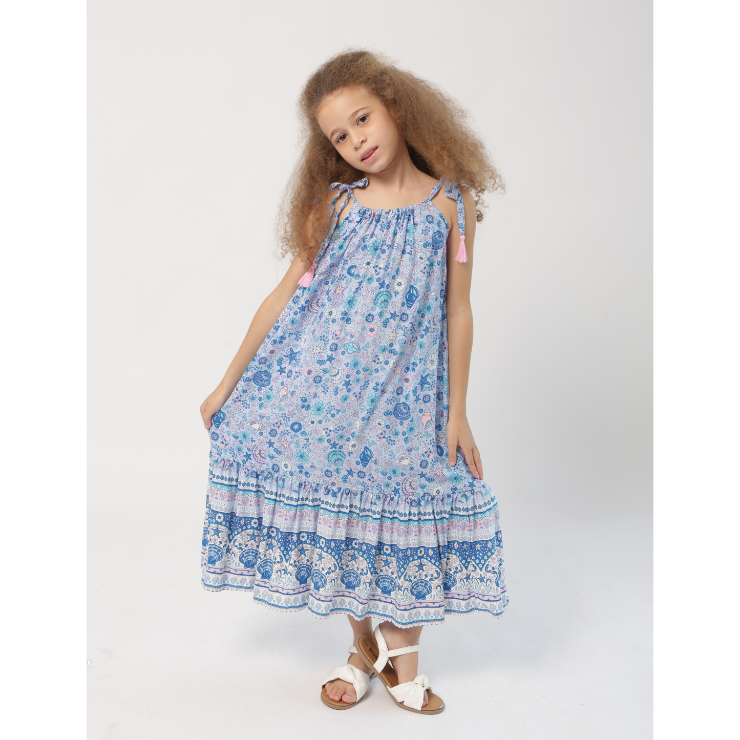 Luna maxi dess - blue shell floral