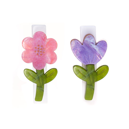 Tulip flower pink & purple hair clips