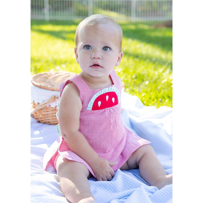 Check seersucker dress & bloomers - watermelon