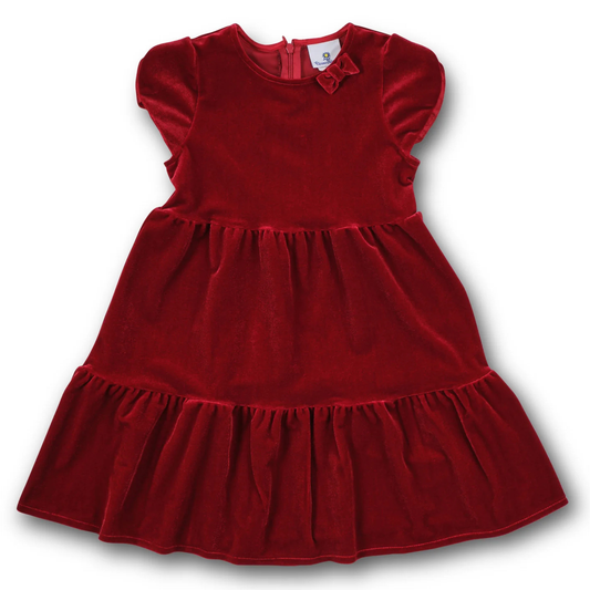 Red velvet dress w. tulip sleeves