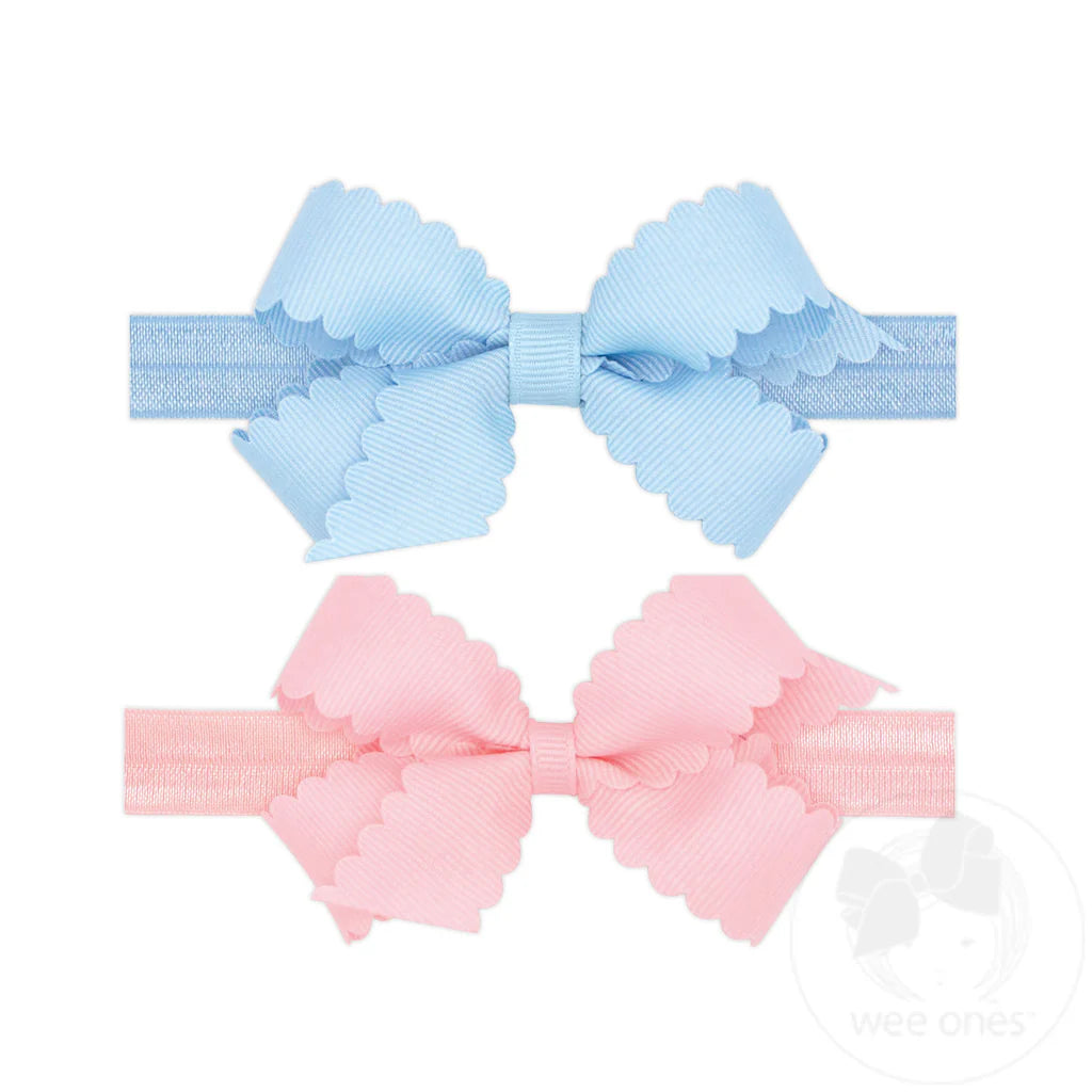 Mini scallop bow w. band - blue/pink