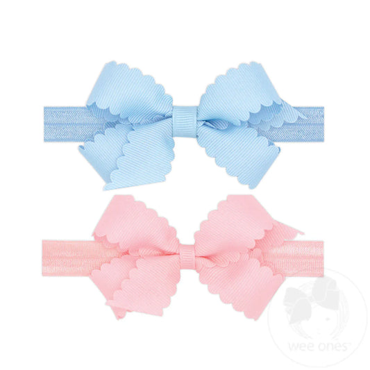 Mini scallop bow w. band - blue/pink