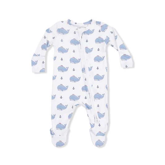 Bubbly sailor whales blue 2 way zipper footie