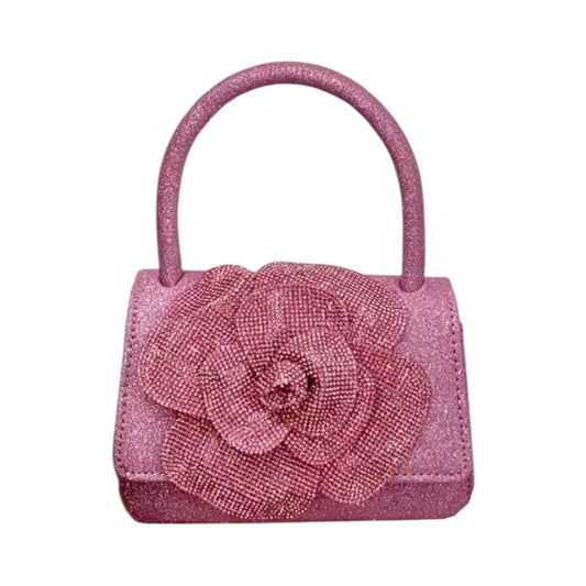 Glittering flower purse - light pink
