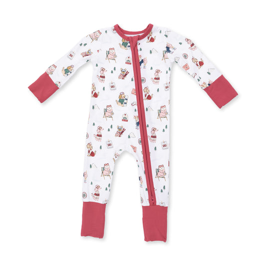 Winter sports dogs conv. romper - pink