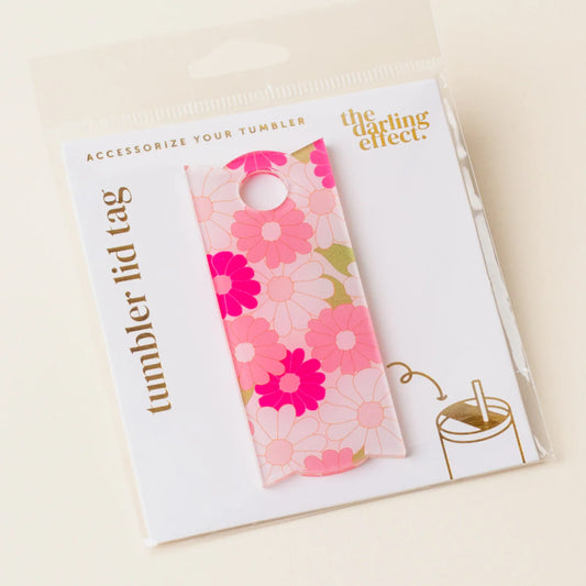 Tumbler lid tag - daisy craze hot pink