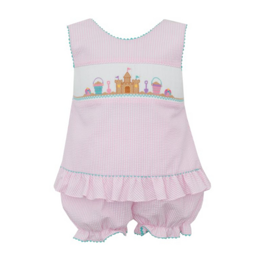 Castle beach seersucker stripe bloomer set - pink