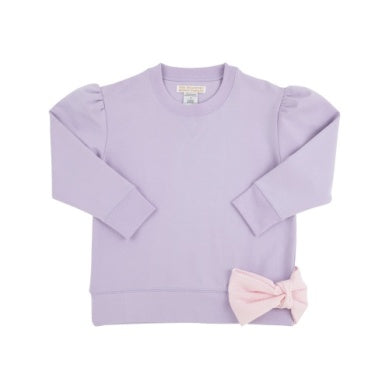 Cassidy comfy crewneck puff sleeve bow - lauderdale lavender