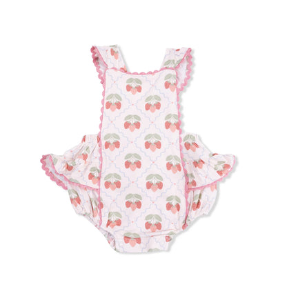 Sweet strawberries ric rac ruffle sunsuit