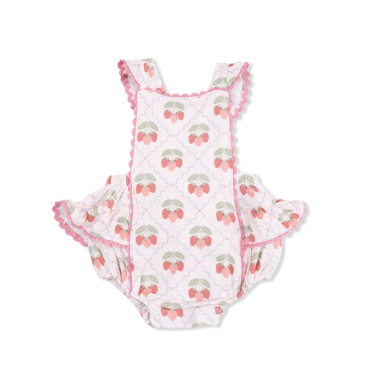 Sweet strawberries ric rac ruffle sunsuit
