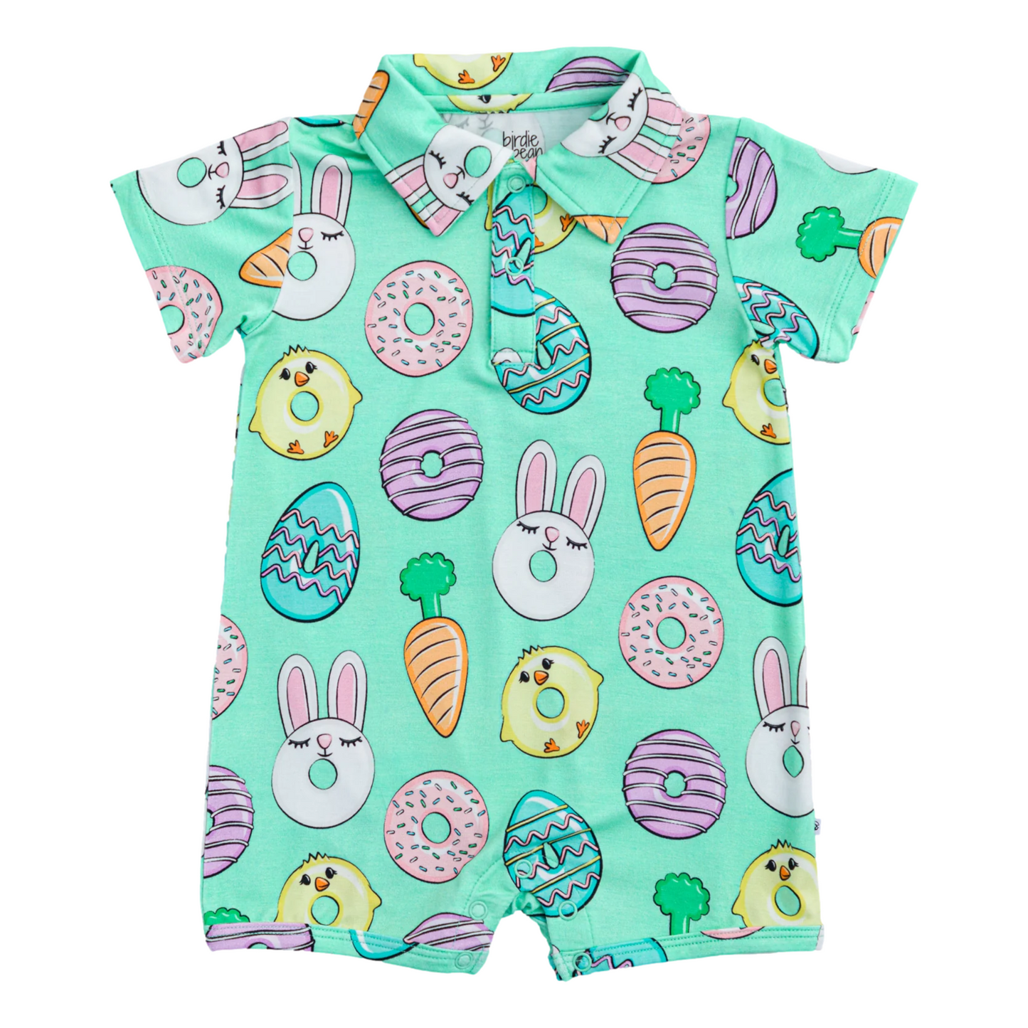 Easter sweets polo shortie romper - green