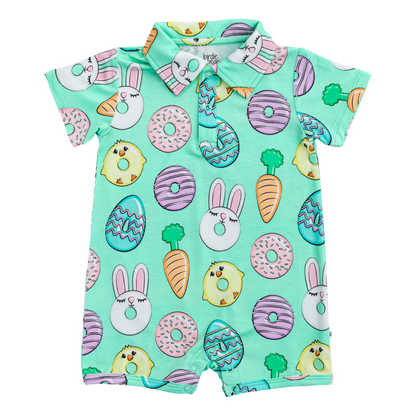 Easter sweets polo shortie romper - green