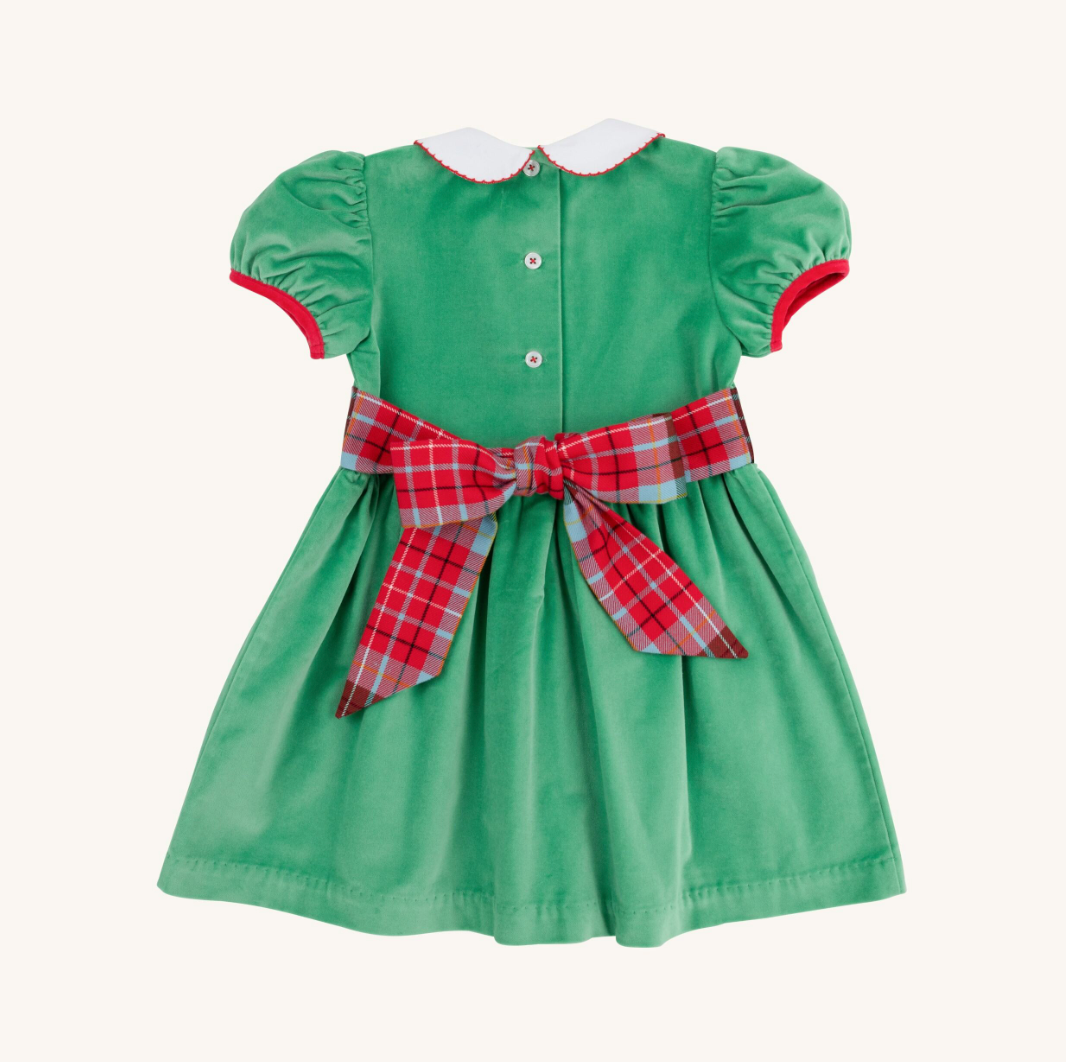 Cindy lou sash dress velvet - kiawah kelly green/wilson pier plaid