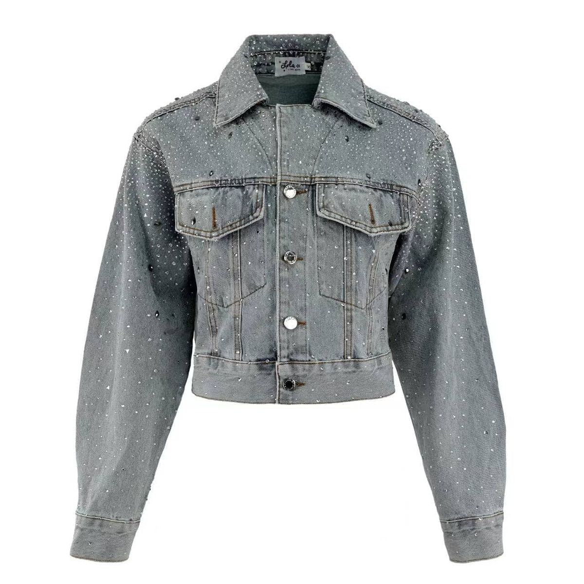 Crystal bow denim jacket