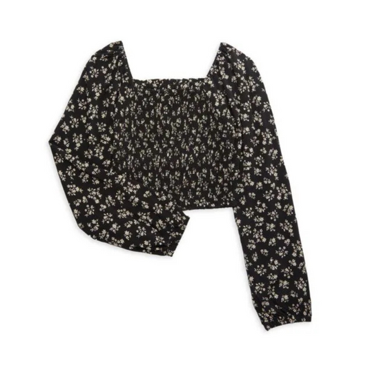 Off the shoulder l/s top - black floral