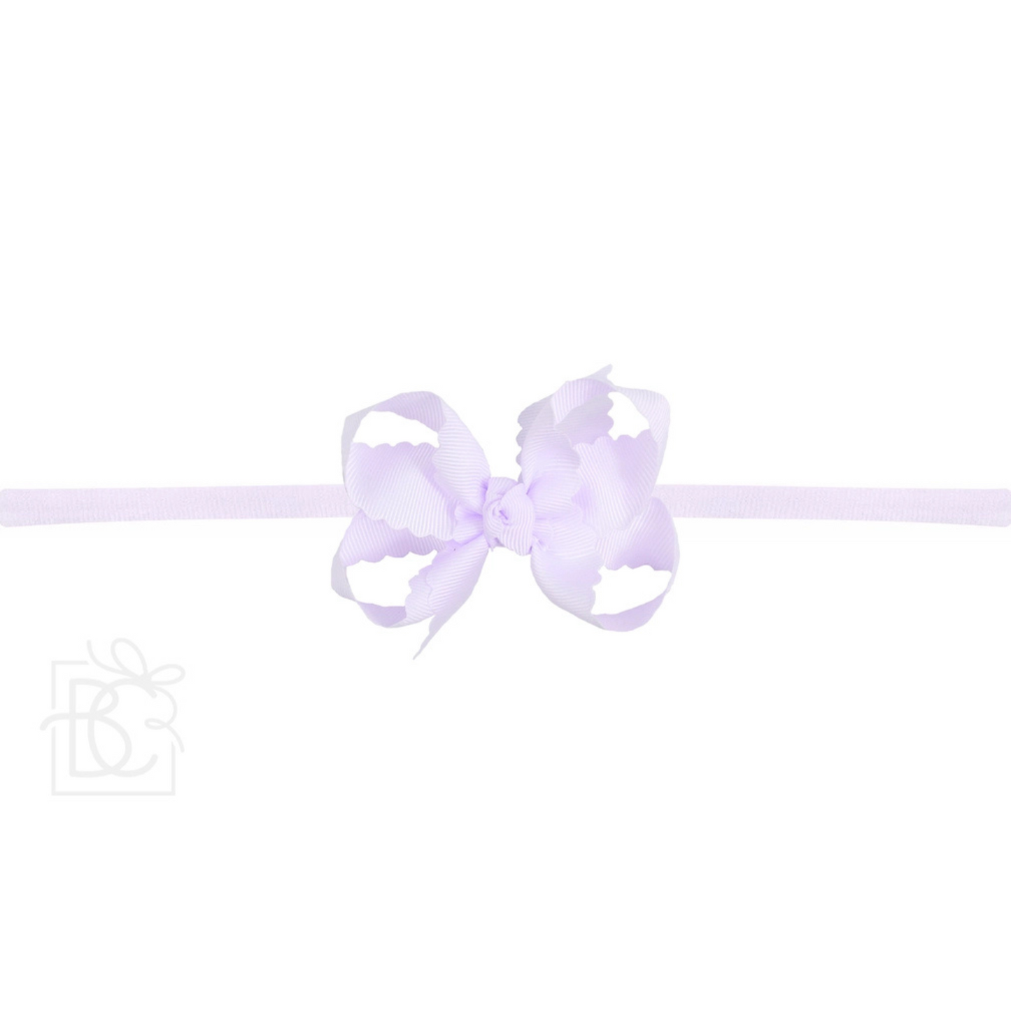 Pantyhose headband w. scalloped edge bow medium - powder orchid