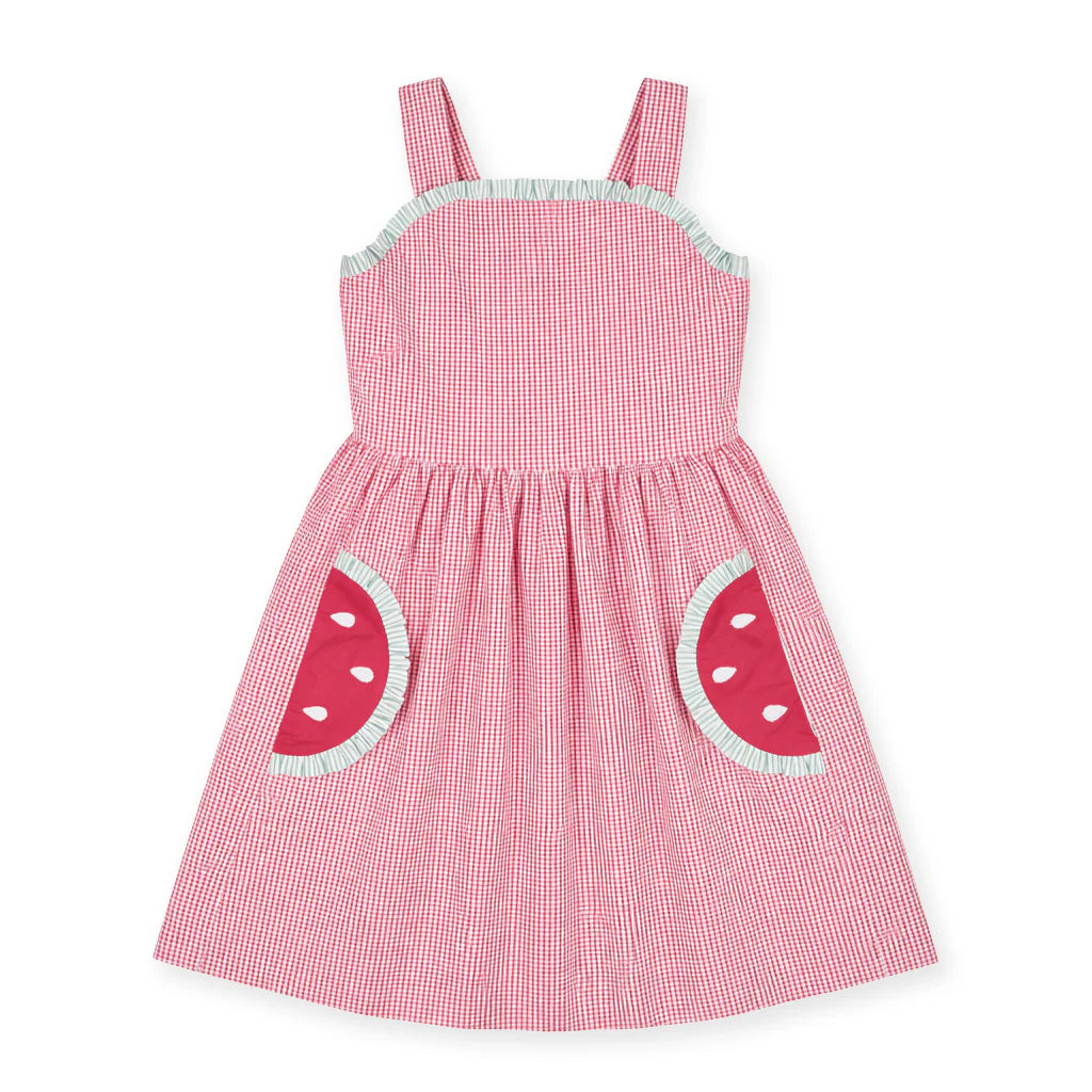 Check seersucker dress - watermelon