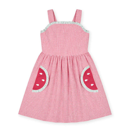 Check seersucker dress - watermelon