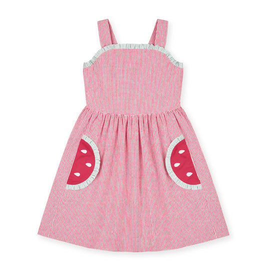 Check seersucker dress - watermelon