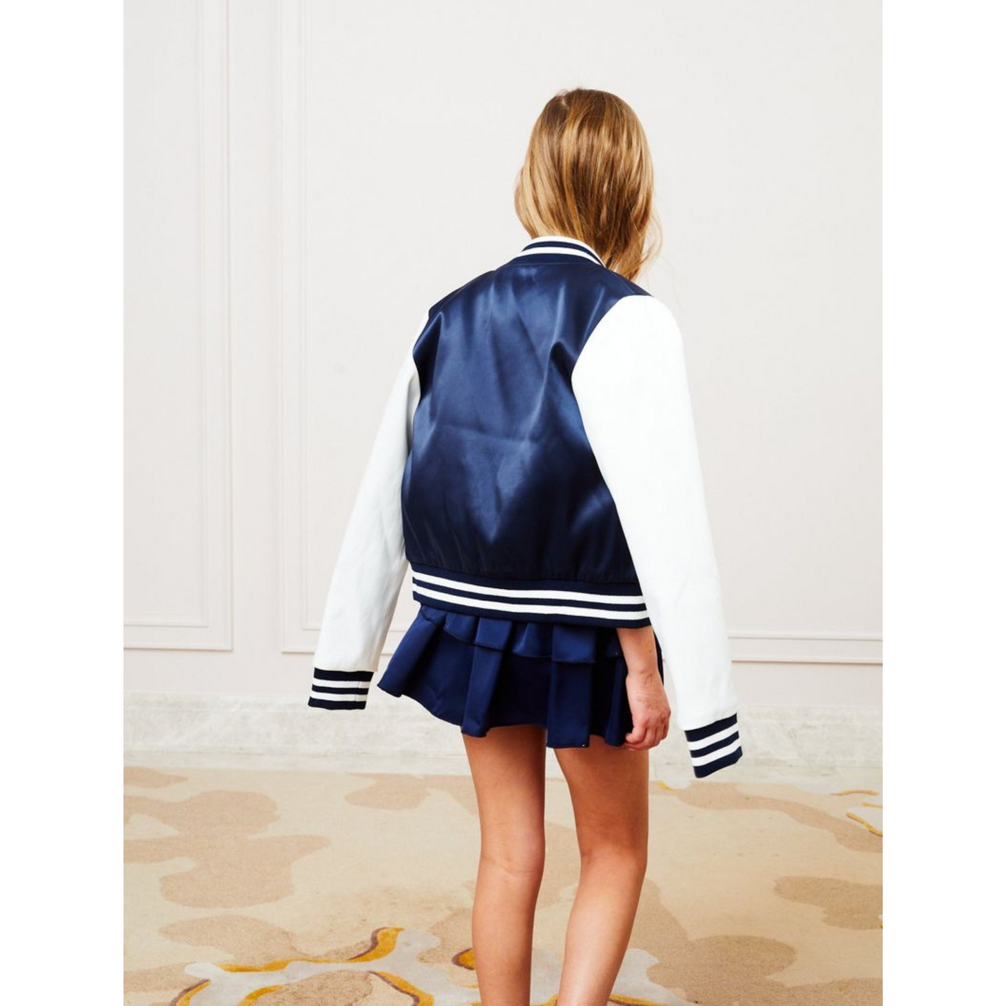Valley satin varsity jacket - navy & white
